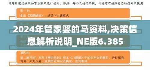 2024年管家婆的马资料,决策信息解析说明_NE版6.385